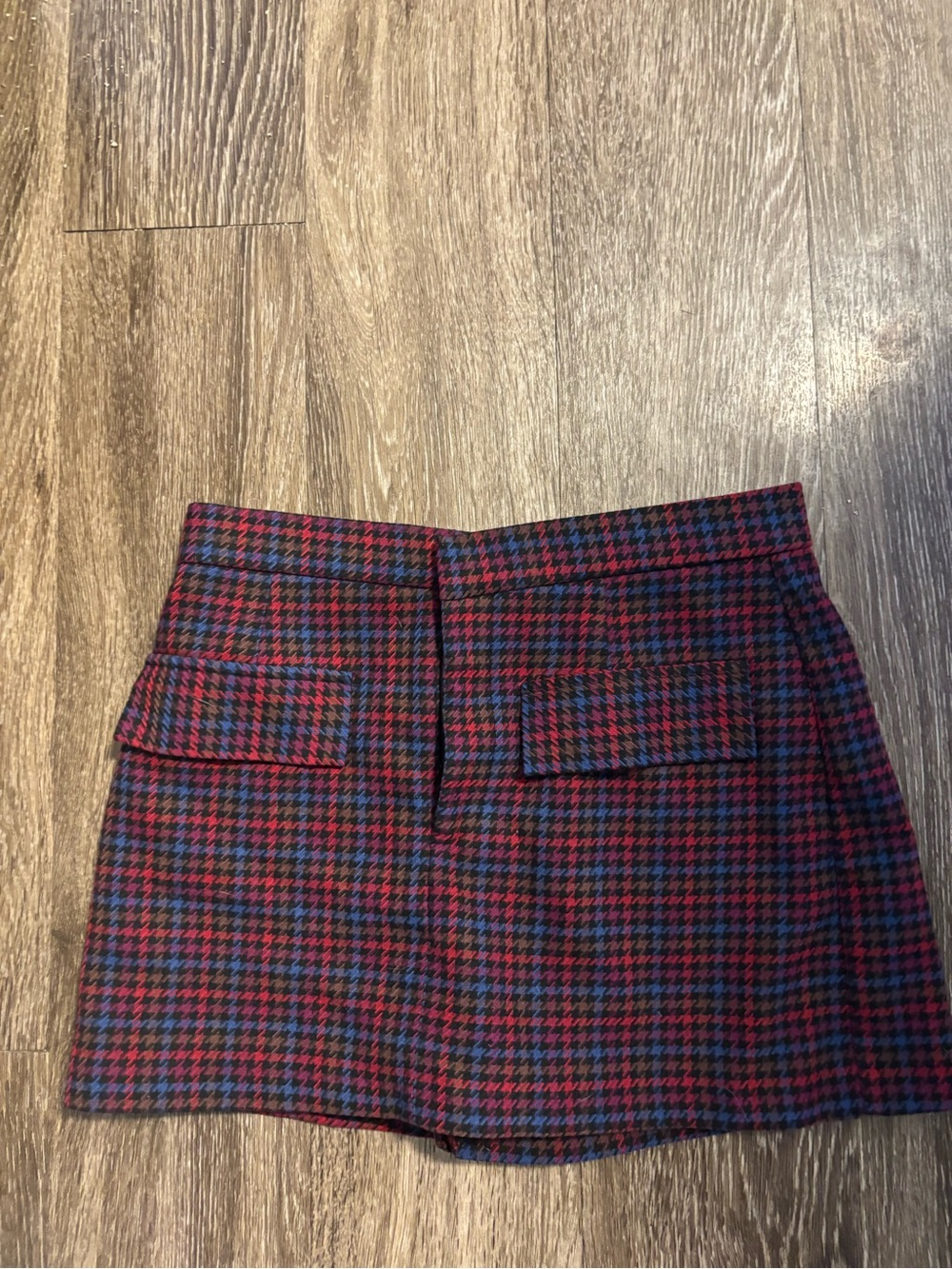 Zara Red and Blue Plaid Mini Skirt with Front Flap Pockets